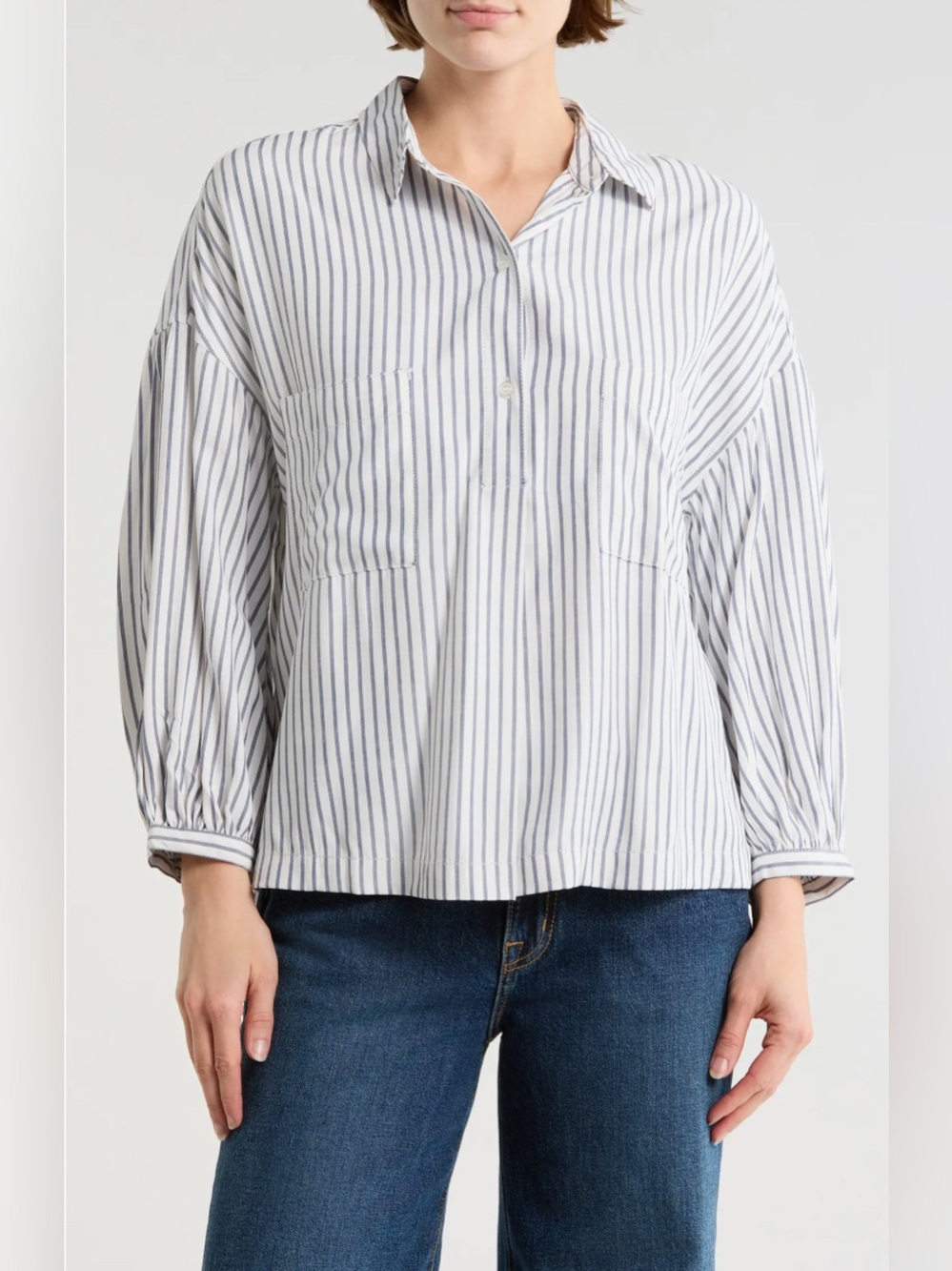 NWT Max Studio Stripe Half Button-up Shirt Size Large